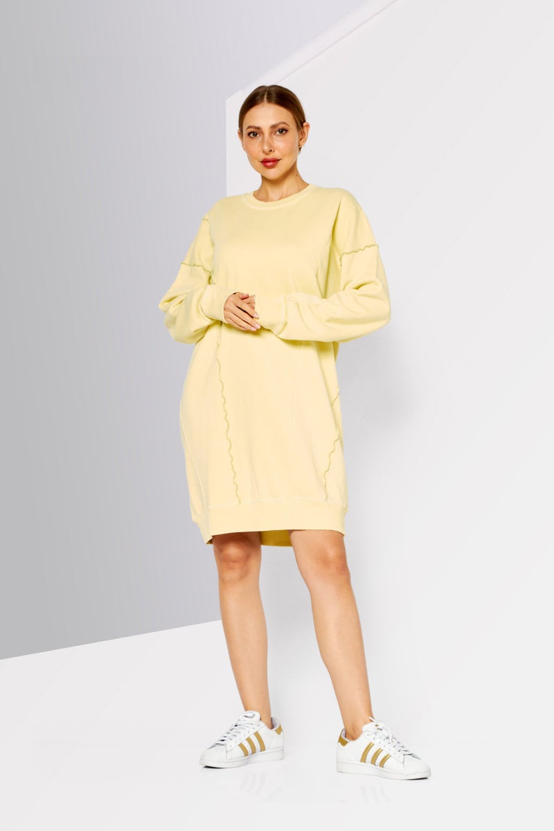 DIESEL Women Textured Long Sleeves Sweater Dress, Yellow - Image 2