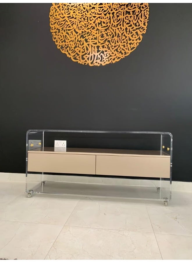 Horoof Market Horoof Home® Luxury Acrylic TV Stand with Champagne Wood Drawers  - Image 1