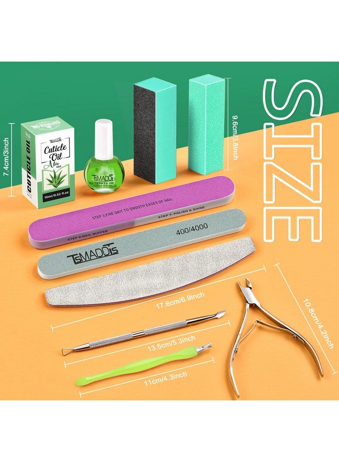 TsMADDTs Cuticle Pusher Nail File Kit, Nail Buffers And Files With 3Pcs Nail Files, 2Pcs Nail Buffer Blocks, 2Pcs Polishing Nail Buffers, Cuticle Nippers, Cuticle Remover And Cuticle Oil - Image 1
