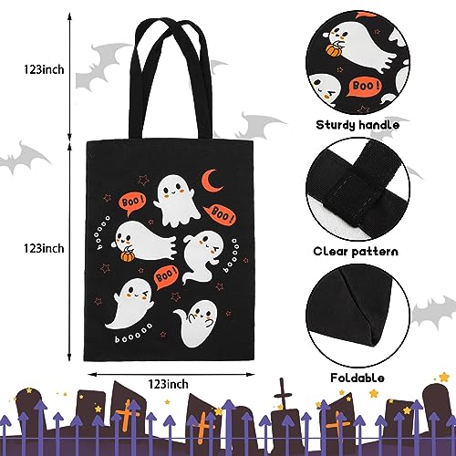 ATFUNSHOP Halloween Tote Bags - 15.7'' Reusable Large Trick or Treat Canvas Bags for Kids - Ghost - Image 3