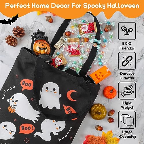 ATFUNSHOP Halloween Tote Bags - 15.7'' Reusable Large Trick or Treat Canvas Bags for Kids - Ghost - Image 4