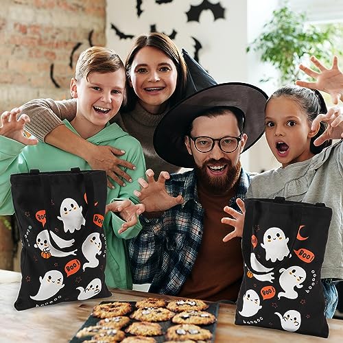 ATFUNSHOP Halloween Tote Bags - 15.7'' Reusable Large Trick or Treat Canvas Bags for Kids - Ghost - Image 2