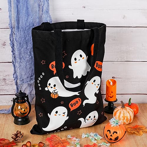 ATFUNSHOP Halloween Tote Bags - 15.7'' Reusable Large Trick or Treat Canvas Bags for Kids - Ghost - Image 5