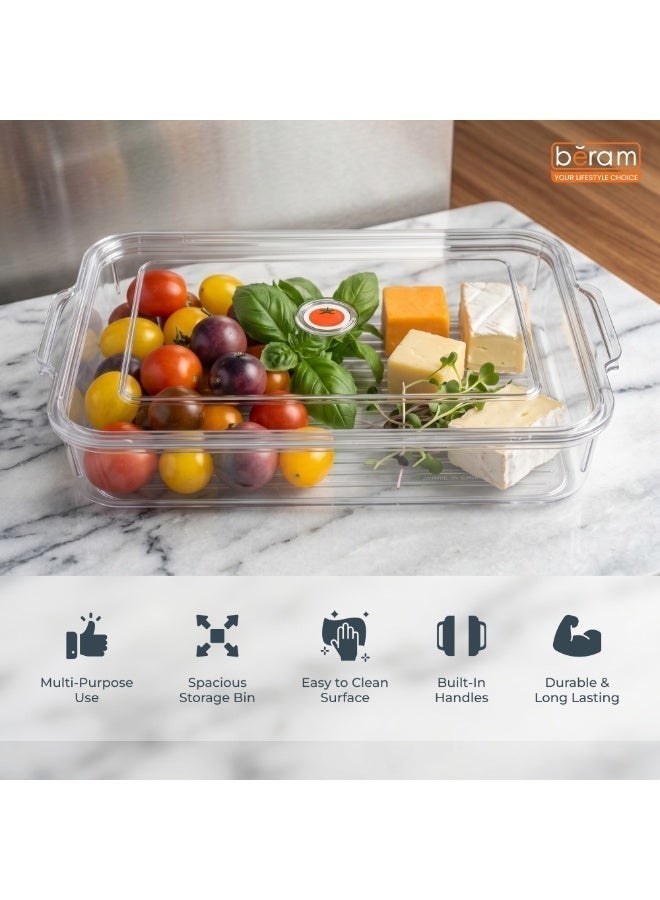 Beram Clear Seal Food Storage Box Bin Transparent PET Organizer Box with Handles Multipurpose Kitchen Storage Pantry Fridge & Freezer Storage Container BPA-Free Rectangular Storage Basket - Image 4