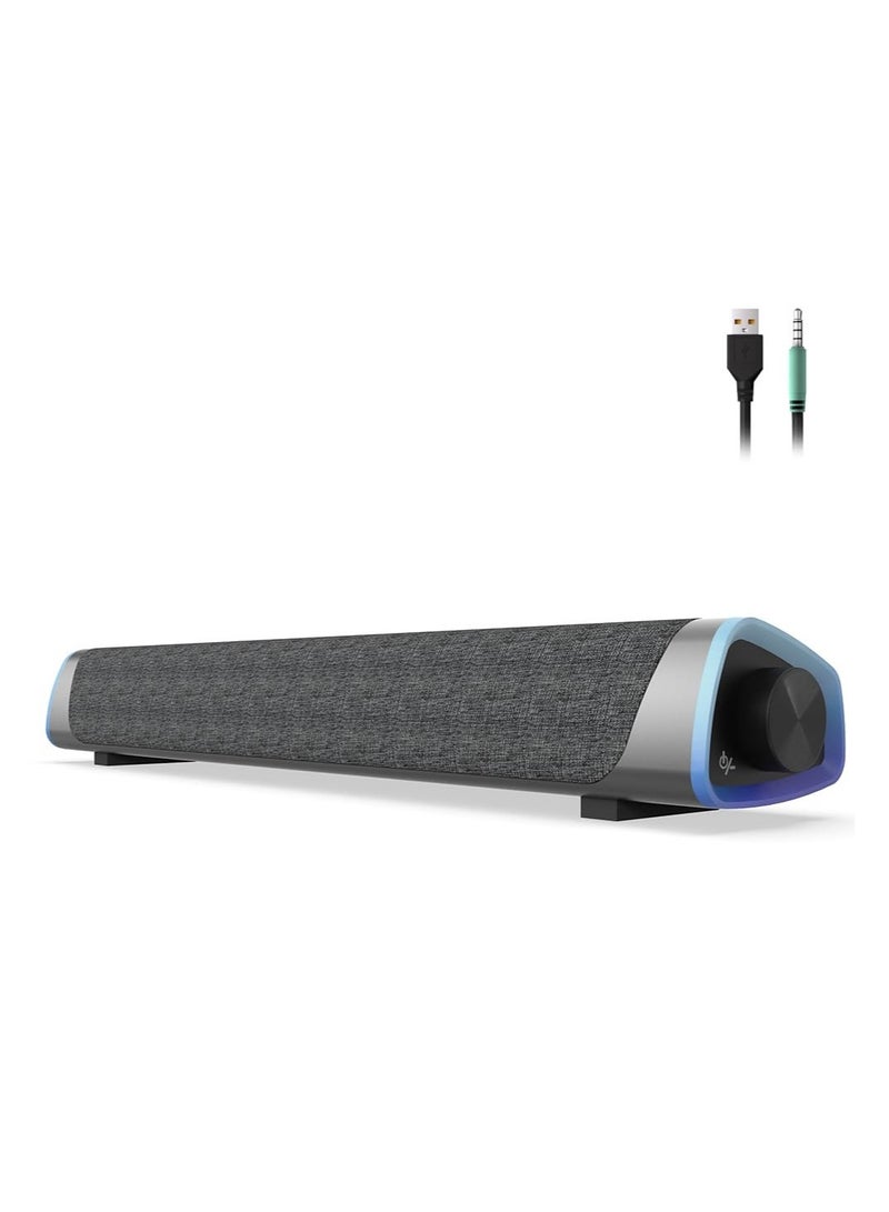 Excefore Computer Speakers, Wired USB-Powered Bluetooth V5.3 PC Sound Bar, Colorful RGB Lights with Switch Button, Surround Sound Portable Computer SoundBar Speaker for Desktop Laptop Phone(Black）  - Image 1