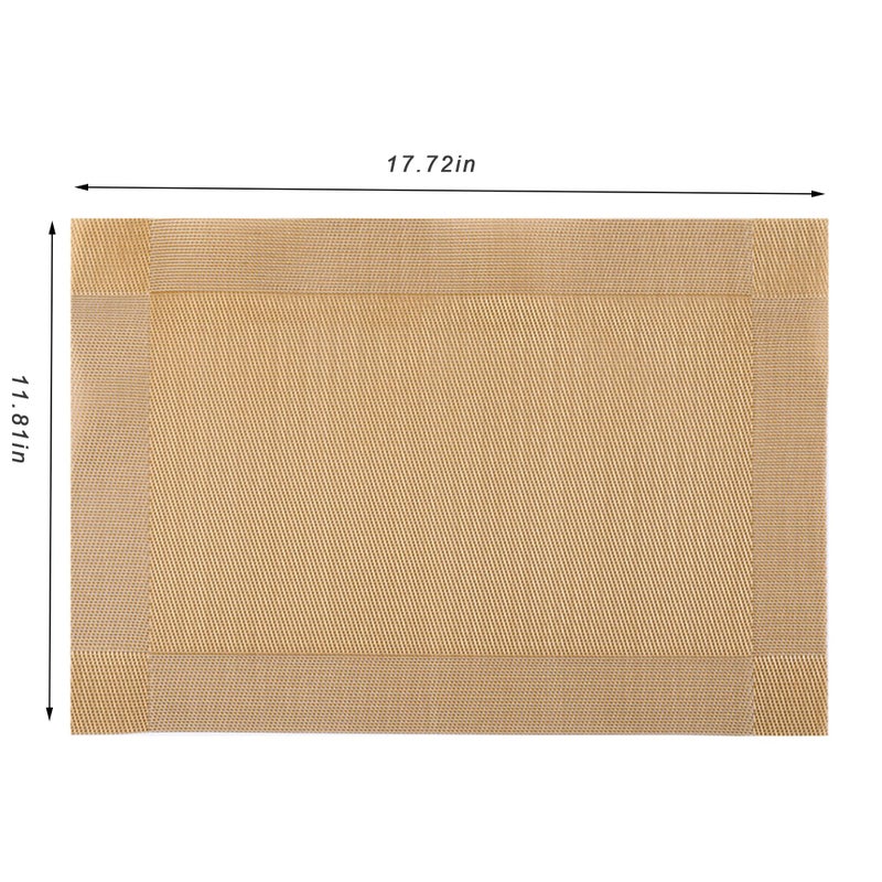 CADONO Placemats Set of 6 Washable Indoor/Outdoor Vinyl Place Mats for Dining Table Durable Non-Slip Heat Resistant PVC Weave Table Matsï¼ˆGold Cubeï¼‰ - Image 2