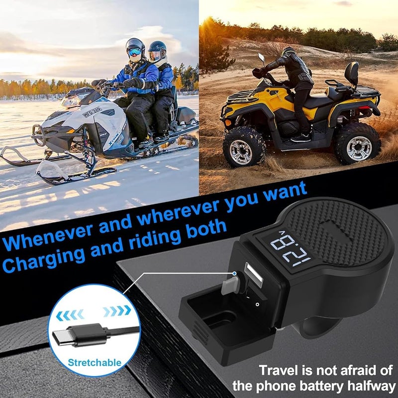 Motorcycle USB Charger with Retractable Cable, Dual Port 36W USB & 36W Type-C Fast Charging Waterproof Handlebar Socket, Durable Power Supply for Phone, Tablet, GPS, and More - Image 3