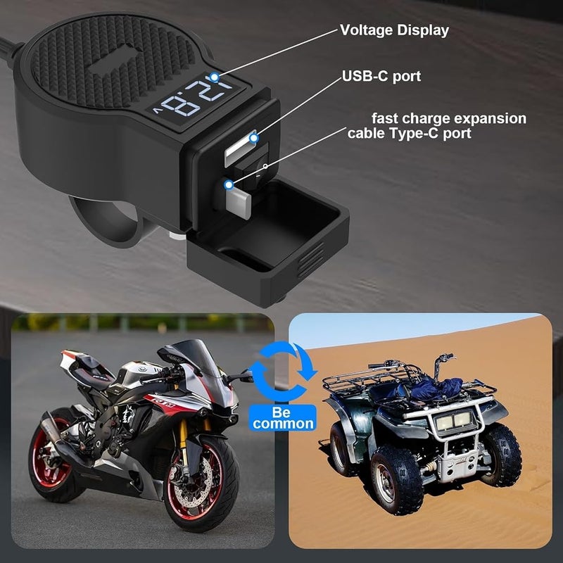 Motorcycle USB Charger with Retractable Cable, Dual Port 36W USB & 36W Type-C Fast Charging Waterproof Handlebar Socket, Durable Power Supply for Phone, Tablet, GPS, and More - Image 5