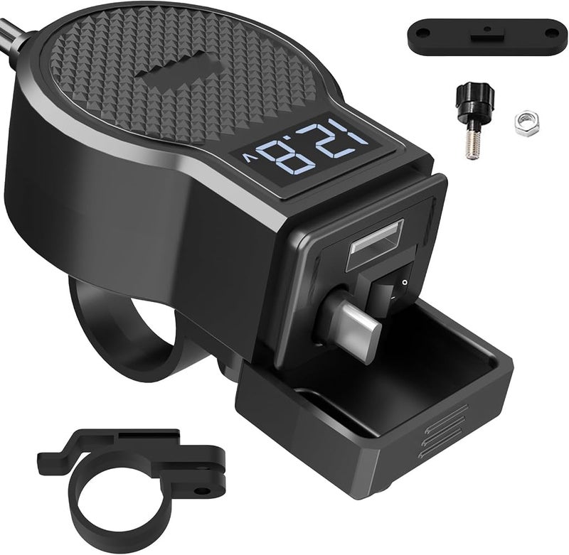 Motorcycle USB Charger with Retractable Cable, Dual Port 36W USB & 36W Type-C Fast Charging Waterproof Handlebar Socket, Durable Power Supply for Phone, Tablet, GPS, and More - Image 1