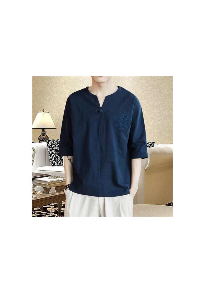 Chinese Style Short-sleeved T-shirt Men's Summer Embroidered Linen Half-sleeved Trendy Brand plus size Men's Loose Thin Cotton and Linen Top - Image 1