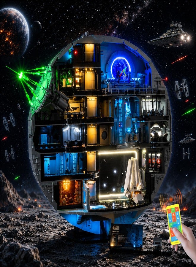 Kyglaring طقم إضاءة Kyglaring متوافق مع مجموعة بناء Lego Death Star 75419 - تصميم متطور لـ 18 تأثير إضاءة متسلسل، جهاز تحكم عن بعد، أضواء فقط (بدون نموذج) - Image 1