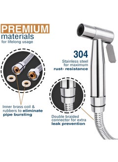 MileMelo Handheld Bidet Spryer for Toilet Set | 304 Grade Stainless Steel Bathroom Jet Spray Set Features: Heavy-duty and durable, 150cm Silver  - Image 4