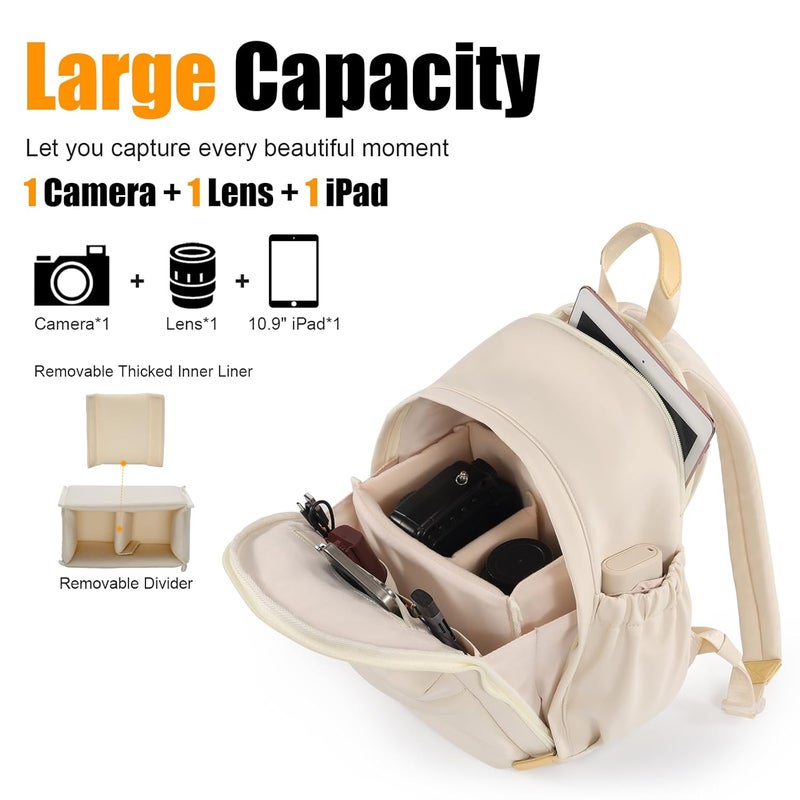 Cwatcun Camera Backpack Bag Small，Fashion DSLR Camera Bag with Tripod Strap Laptop Compartment and Removable Padded Dividers - Image 3