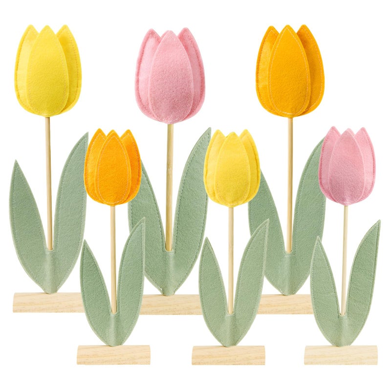 Paper Jazz 6 Pcs Tulip Centerpiece for Table Spring Felt Tulip Decoration for Home Easter Tulips Flower Signs Floral Centerpieces for Mothers Day Easter Party Classroom Garden Party - Image 3