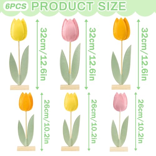 Paper Jazz 6 Pcs Tulip Centerpiece for Table Spring Felt Tulip Decoration for Home Easter Tulips Flower Signs Floral Centerpieces for Mothers Day Easter Party Classroom Garden Party - Image 5