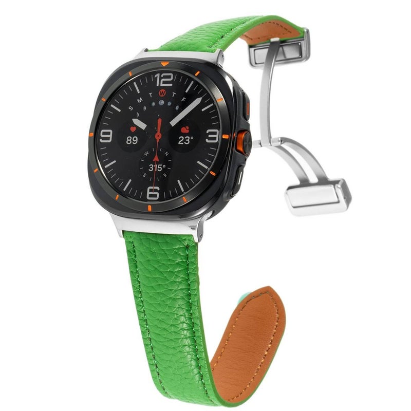 AD سوار ساعة ذكية سوار جلدي كلاسيكي متوافق مع Samsung Galaxy Watch Ultra بملاءمة قابلة للتعديل وحزام بديل للاستخدام اليومي باللون أخضر قابل للتعديل باللون الأخضر - Image 1