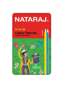 NATARAJ 12-Piece Vivid Premium Triangular Colour Pencils In Metal Tin  - Image 3