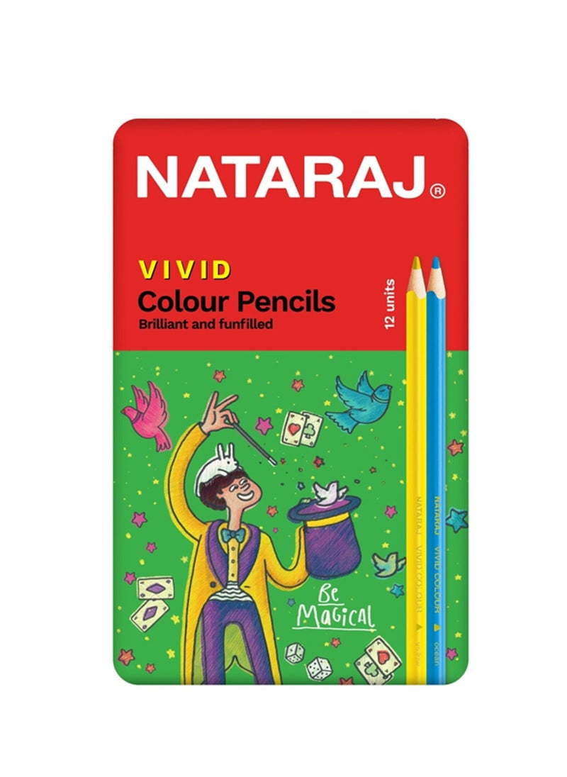 NATARAJ أقلام تلوين مثلثة فاخرة من Vivid مكونة من 12 قطعة في علبة معدنية  - Image 3