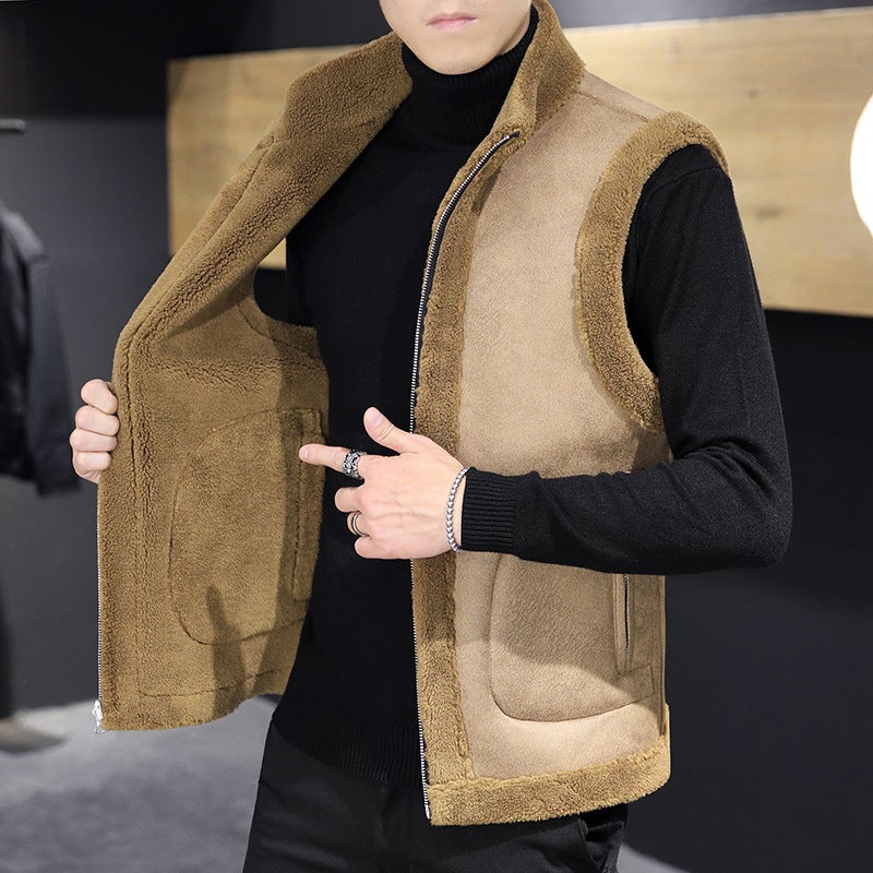 2024 Mens Reversible Fur Vest Casual Fleece Coffee  - Image 3