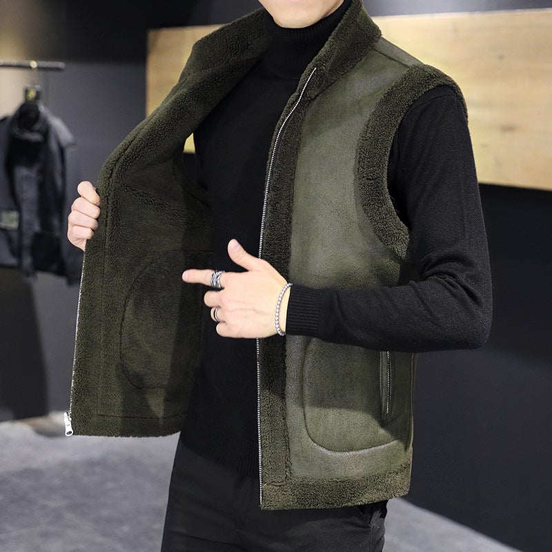 2024 Mens Reversible Fur Vest Casual Fleece Coffee  - Image 2