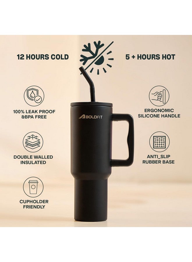 BOLDFIT Boldfit Tumbler with Lid and Straw 1.2l Stainless Steel Double Insulated Tumblers for Hot & Cold Drink 100% Leakproof Tumbler Bottle with Handle & Reusable Straw Sipper Tumbler 1200ml - Onyx - Image 2