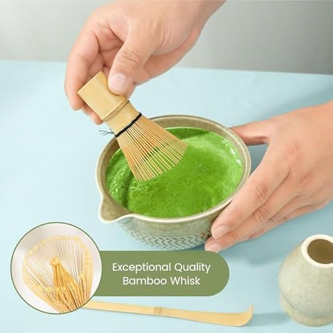 ROUNY 4Pcs Matcha Whisk Set Japanese Tea Set Includes Matcha Bowl With Spout Bamboo Matcha Whisk And Bamboo Scoop Whisk Holder Matcha Sifter Ceramic Matcha Kit For Tea Lovers 4Pcs - Image 4