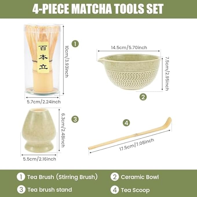ROUNY 4Pcs Matcha Whisk Set Japanese Tea Set Includes Matcha Bowl With Spout Bamboo Matcha Whisk And Bamboo Scoop Whisk Holder Matcha Sifter Ceramic Matcha Kit For Tea Lovers 4Pcs - Image 3