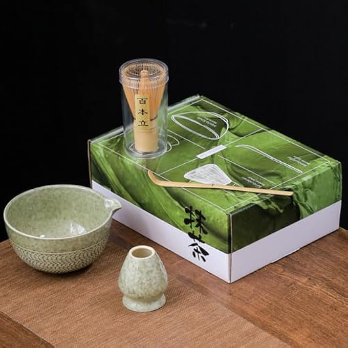 ROUNY 4Pcs Matcha Whisk Set Japanese Tea Set Includes Matcha Bowl With Spout Bamboo Matcha Whisk And Bamboo Scoop Whisk Holder Matcha Sifter Ceramic Matcha Kit For Tea Lovers 4Pcs - Image 2