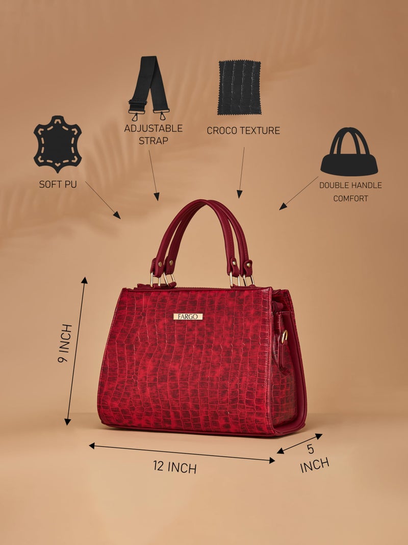 Fargo Office Bag | PU Leather Shoulder Bag | 12 Inch Purse | Stylish Maroon Handbag - Image 4
