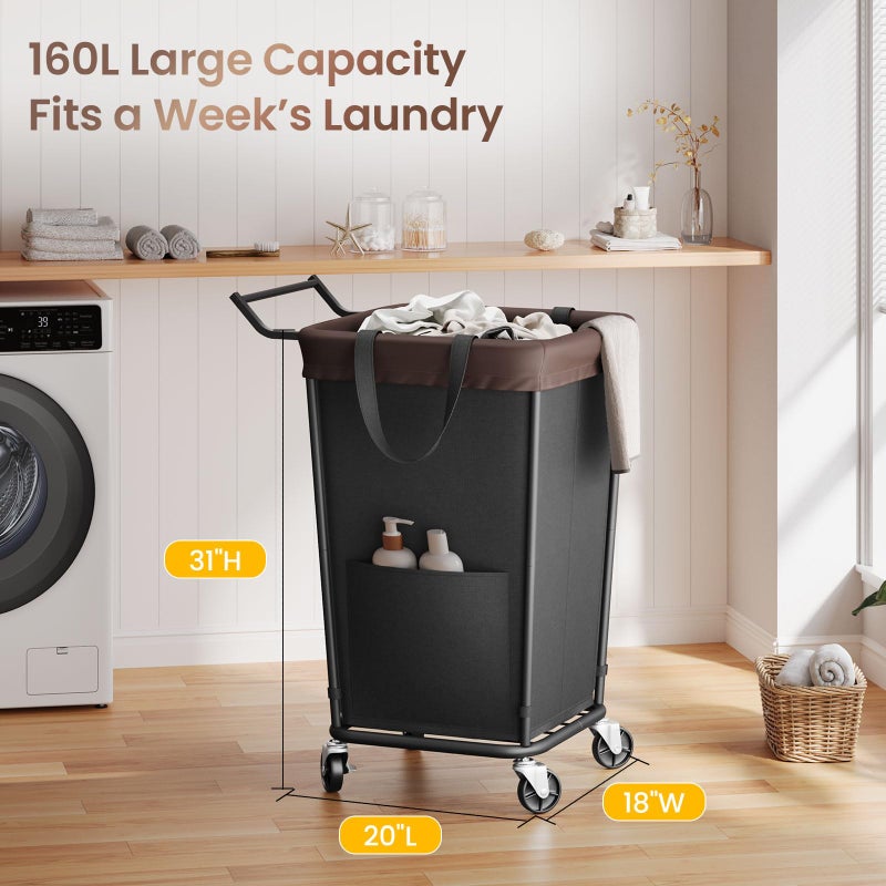 Wawocs 160L Laundry Hamper with Wheels and Handle, 2-Section Rolling Hamper for Laundry, Large Laundry Basket with Wheels, Rolling Laundry Basket Clothes Hamper for Home, Bathroom and Dorm(Black) - Image 2