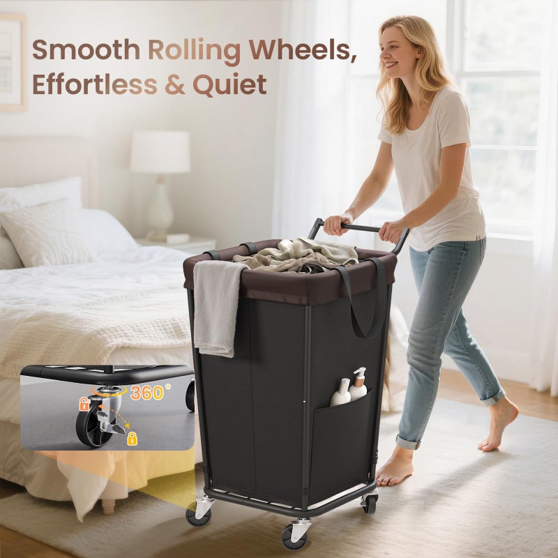 Wawocs 160L Laundry Hamper with Wheels and Handle, 2-Section Rolling Hamper for Laundry, Large Laundry Basket with Wheels, Rolling Laundry Basket Clothes Hamper for Home, Bathroom and Dorm(Black) - Image 3