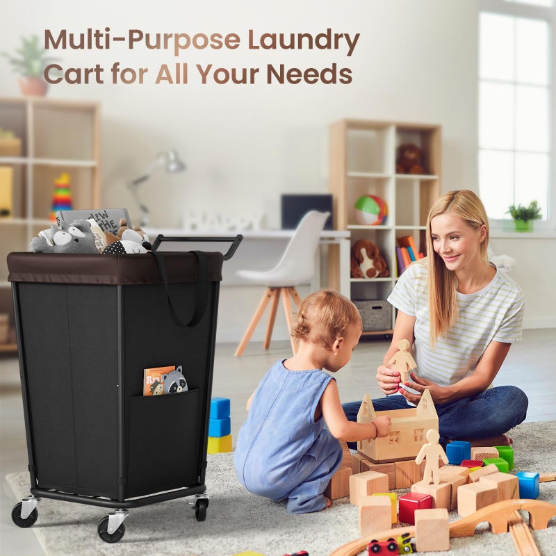 Wawocs 160L Laundry Hamper with Wheels and Handle, 2-Section Rolling Hamper for Laundry, Large Laundry Basket with Wheels, Rolling Laundry Basket Clothes Hamper for Home, Bathroom and Dorm(Black) - Image 5