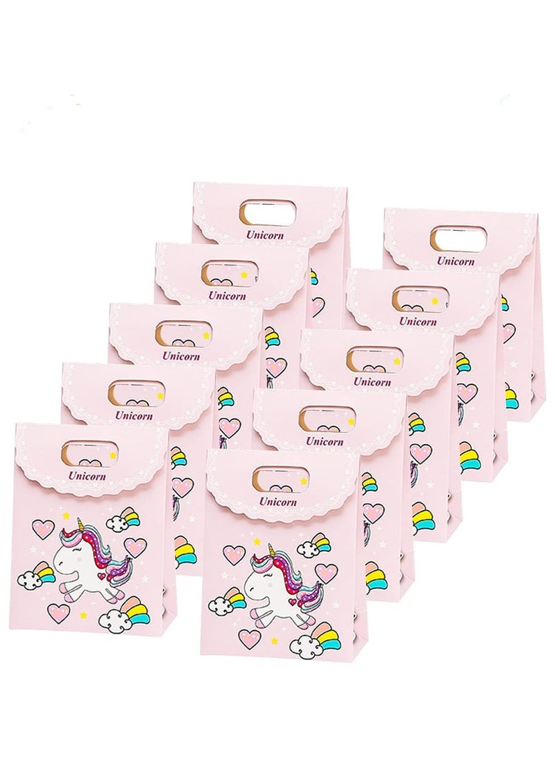 عام **أكياس هدايا ورقية، أكياس هدايا ورقية لحفلات أعياد الميلاد المخصصة، أكياس هدايا ورقية أحادية القرن للأطفال، أكياس هدايا الأطفال، ديكورات حفلات الأطفال، أكياس الحلوى (10 قطع، 16*12*6 سم).** - Image 1