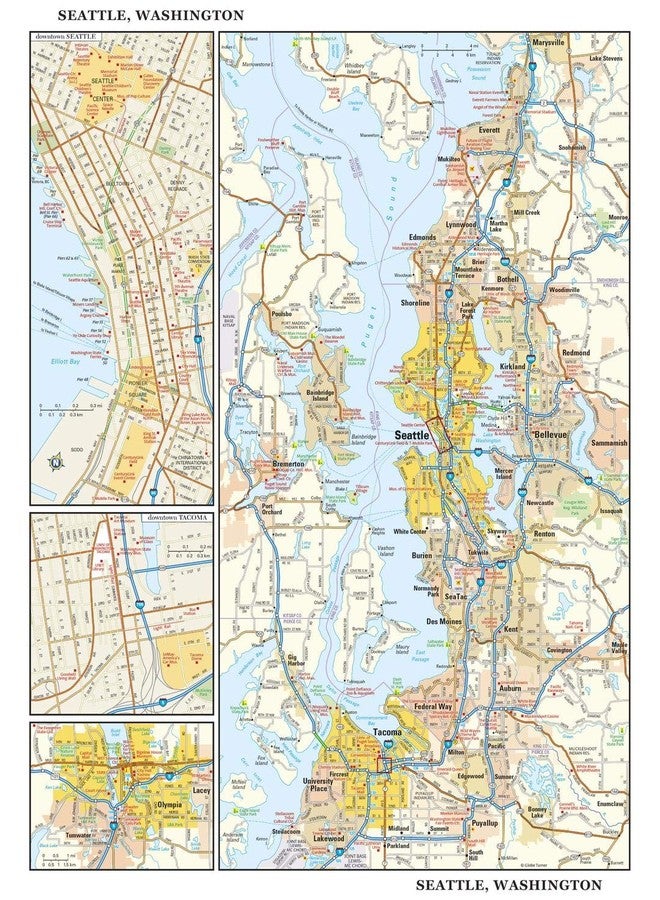 Globe Turner خريطة جدارية كبيرة لمدينة سياتل، واشنطن - 22.75 بوصة × 29 بوصة، مغلفة - Image 1