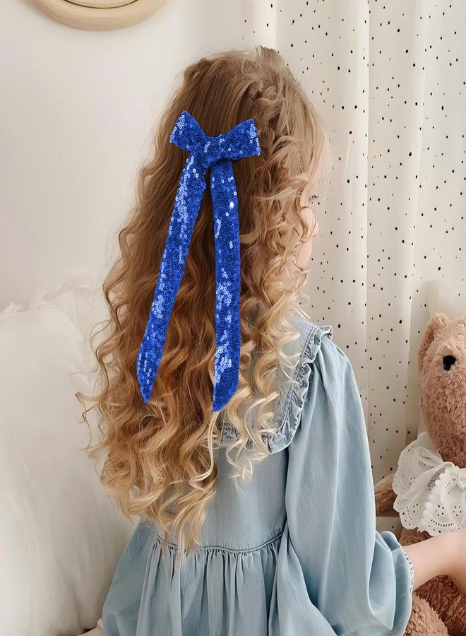 NCMAMA 4 PCS Blue Glitter Hair Bows for Girls Alligator Clips Sparkly Sequin Hair Accessories for Kids Toddler Women on Birthday Wedding Christmas and Party - Image 2