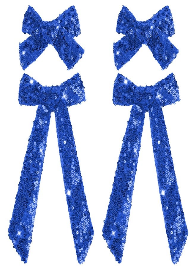 NCMAMA 4 PCS Blue Glitter Hair Bows for Girls Alligator Clips Sparkly Sequin Hair Accessories for Kids Toddler Women on Birthday Wedding Christmas and Party - Image 1