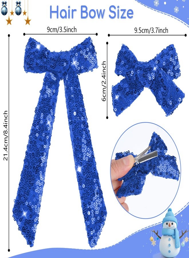 NCMAMA 4 PCS Blue Glitter Hair Bows for Girls Alligator Clips Sparkly Sequin Hair Accessories for Kids Toddler Women on Birthday Wedding Christmas and Party - Image 3