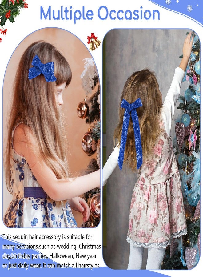 NCMAMA 4 PCS Blue Glitter Hair Bows for Girls Alligator Clips Sparkly Sequin Hair Accessories for Kids Toddler Women on Birthday Wedding Christmas and Party - Image 4