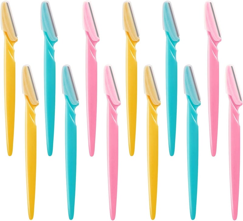 Jovitec 12 Pieces Eyebrow Razor Shaper Shavers Trimmers for Women and Men Face Hair Removers Pink Yellow Blue - Image 1