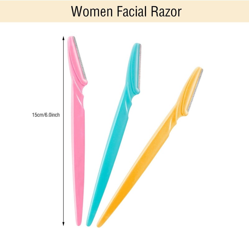 Jovitec 12 Pieces Eyebrow Razor Shaper Shavers Trimmers for Women and Men Face Hair Removers Pink Yellow Blue - Image 2
