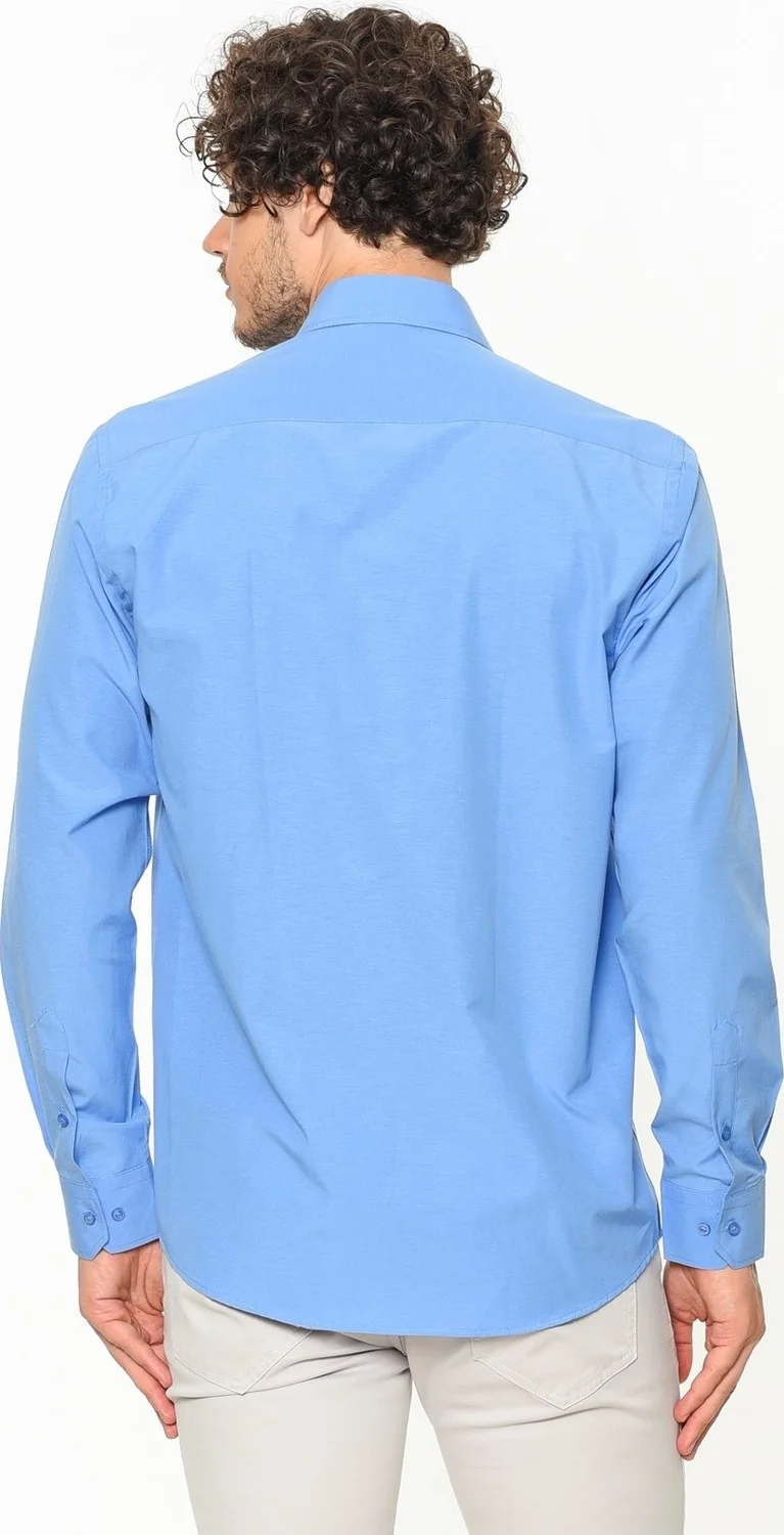 فاريتا Men's Blue Classic Cut Pocket Straight Long Sleeve Shirt