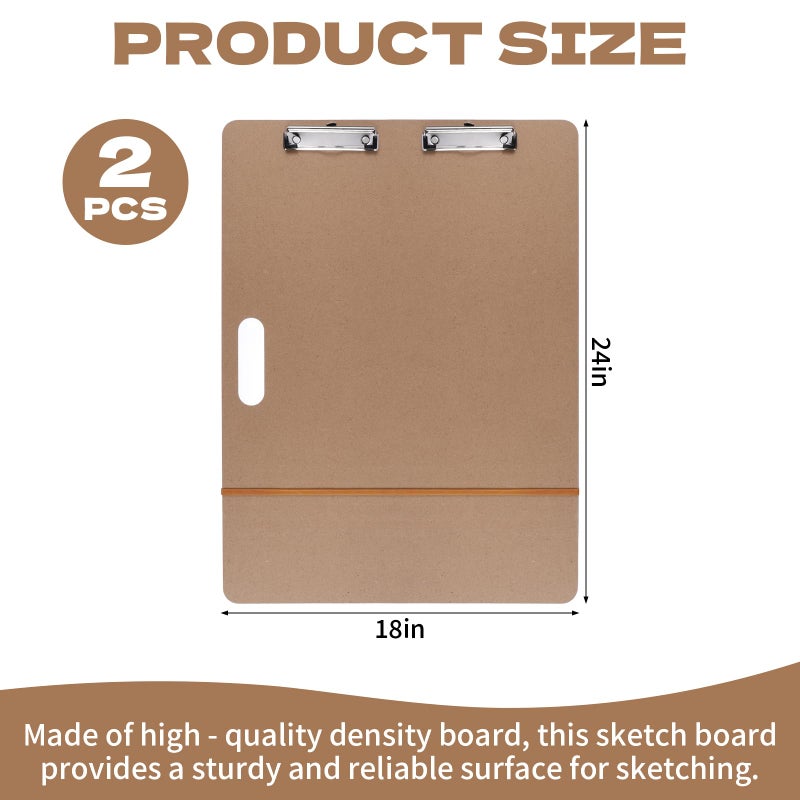 Rainmae 2pcs 18" x 24" Artist Sketch Tote Board, Lightweight Hardboard Drawing Board with Clips and Handle for Art, Sketching, Travel, Classroom,Studio or Field Use - Image 2