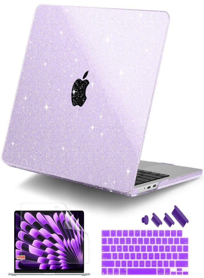 DONGKE Compatible with M4 MacBook Air 15 Inch Case 2025 2024 2023 A3241 A3114 A2941 M3 M2 with Liquid Retina Display & Touch ID, Glitter Sparkly Plastic Hard Shell 15" - Star Purple