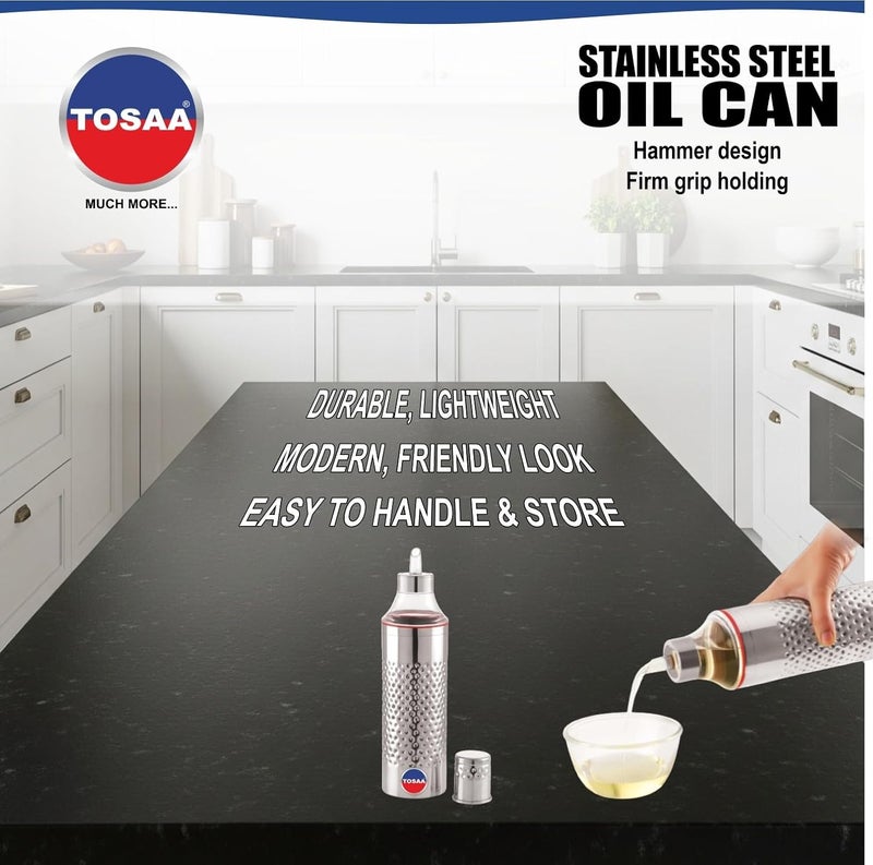 Tosaa Stainless Steel Mathar Oil Can Bottle| With Nozzle, Dropper & Steel Cap | Cooking Oil Container for Kitchen | Leak Proof Oil Pourer & Pot with Handle |1100ml - Image 2