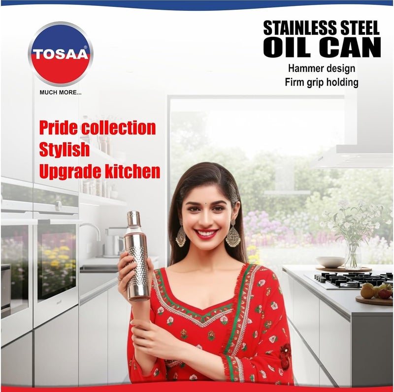 Tosaa Stainless Steel Mathar Oil Can Bottle| With Nozzle, Dropper & Steel Cap | Cooking Oil Container for Kitchen | Leak Proof Oil Pourer & Pot with Handle |1100ml - Image 4