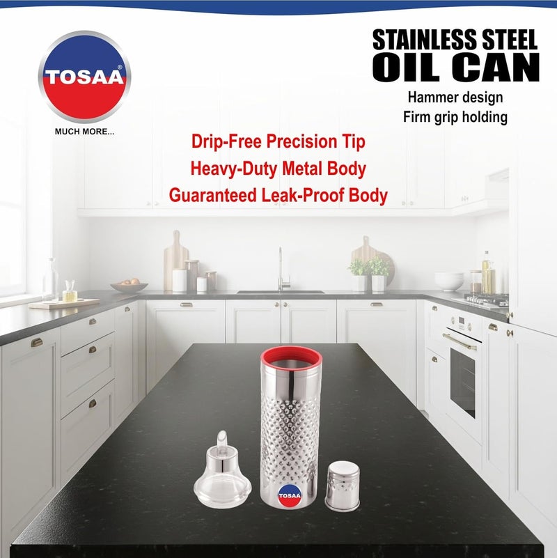 Tosaa Stainless Steel Mathar Oil Can Bottle| With Nozzle, Dropper & Steel Cap | Cooking Oil Container for Kitchen | Leak Proof Oil Pourer & Pot with Handle |1100ml - Image 3