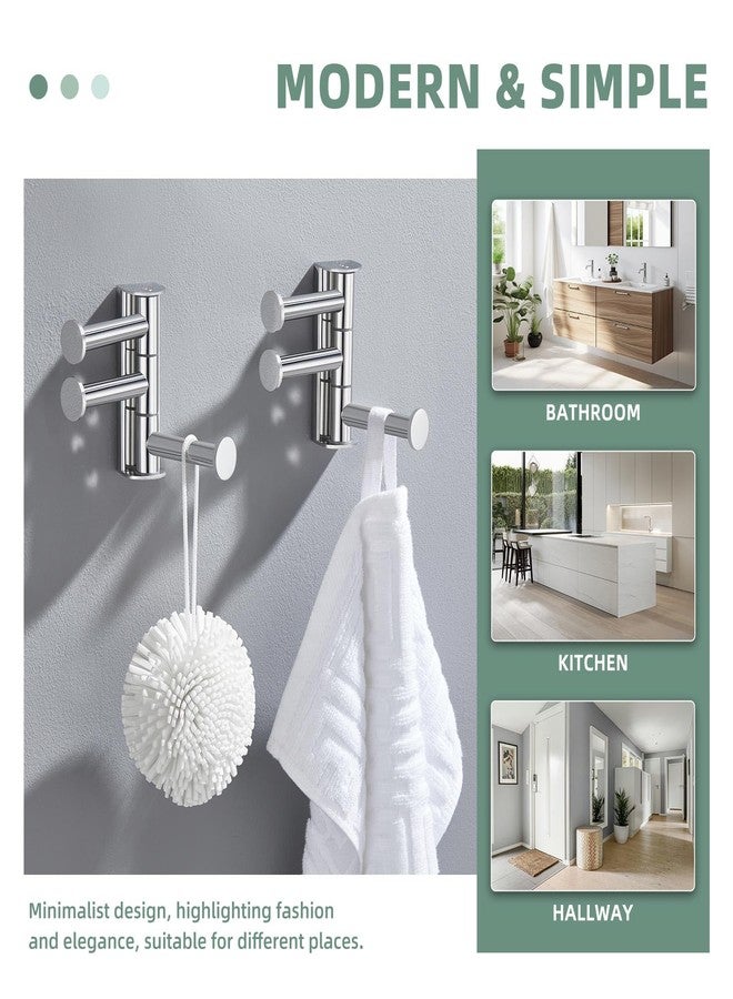 Suyar Swivel Towel Hook, SUS 304 Stainless Steel Bathroom Robe Holder with 3 Arms, Wall Hook Polished Chrome, 2 Pack - Image 3