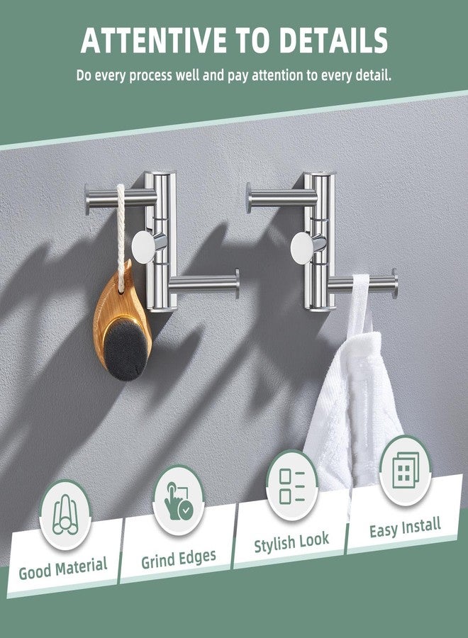 Suyar Swivel Towel Hook, SUS 304 Stainless Steel Bathroom Robe Holder with 3 Arms, Wall Hook Polished Chrome, 2 Pack - Image 2