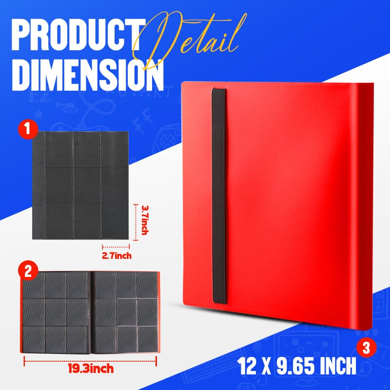 SRISE Card Binder 9-Pockets, Trading Card Binder, 20 Pages, 360 Card Capacity Collection Binder, Card Folder for MTG, TCG, Game Cards & Sports Cardsï¼ˆRedï¼‰ - Image 2