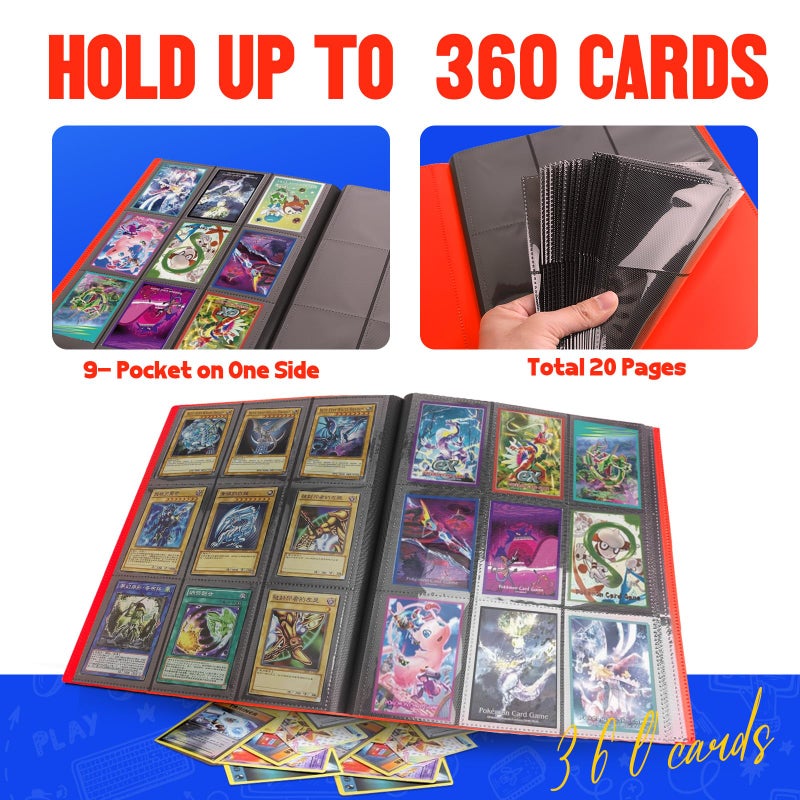 SRISE Card Binder 9-Pockets, Trading Card Binder, 20 Pages, 360 Card Capacity Collection Binder, Card Folder for MTG, TCG, Game Cards & Sports Cardsï¼ˆRedï¼‰ - Image 3